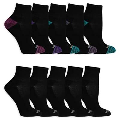 Image of Fruit of the Loom Women&#039;s Everyday Soft Cushioned Ankle Socks (10 Pack), Black Assorted, 7 11 UK