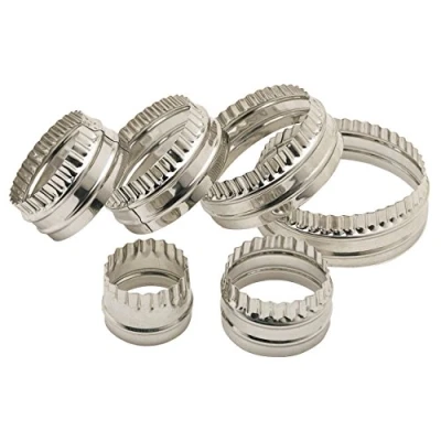 Image of KitchenCraft Double Sided Pastry Cutters Set with Fluted / Round Edges, Stainless Steel, 6 Pieces, Silver