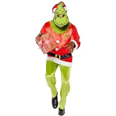 Image of Amscan 9918320 Men&#039;s Official the Grinch Classic Adults Christmas Fancy Dress Costume Size: X Large
