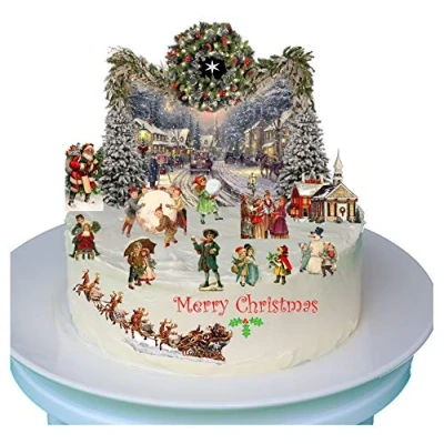 Image of Stand Up Vintage Traditional Victorian Christmas Scene With Edible Wafer Paper, Perfect for Cakes