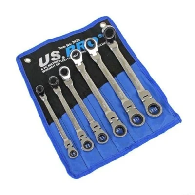 Image of US PRO Tools 6pc Metric Flexi Double Ring Gear Ratchet Spanner Wrench Set 8 19mm 3475
