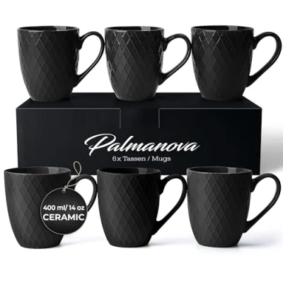 Image of MIAMIO 6 x 400 ml Coffee Mug Set/Mug Modern Ceramic Matt Large Palmanova Collection (Black)
