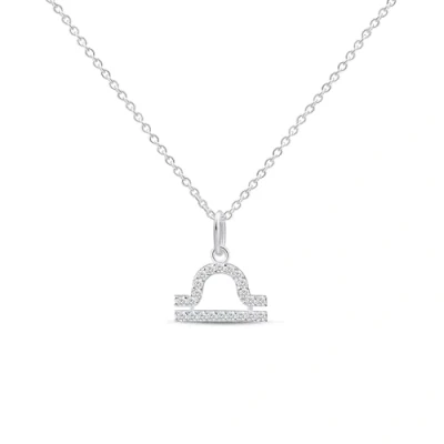 Image of Amberta Women 925 Sterling Silver Zodiac Necklace with Cubic Zirconia Sign Necklace: Libra