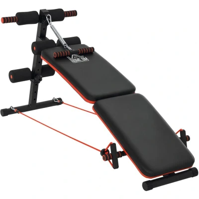Image of HOMCOM Foldable Sit Up Bench Core Workout Fitness Home Gym Trainer W/Arm Pulling Rope