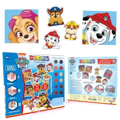 Image of Diamond DOTZ DTZ10.008 Original 5D Painting Set Paw Patrol with 6 Designs: 3 Pictures 15 x cm, Stickers, DIY Complete for Children from Years Extra Sparkling Blue
