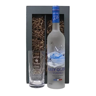 Image of Regalo Personalised Crystal Highball Glass &amp; Bottle of Vodka % Design (Original Goose 70cl, Presentation Gift Box)