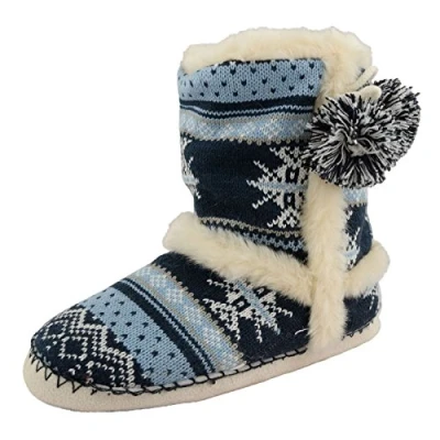 Image of DUNLOP Ladies Bootie Slippers Soft Warm Cosy Faux Fur Lined Sparkly Winter Ankle Boots (7 UK, Farah Navy, numeric_7)