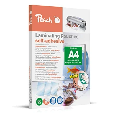 Image of Peach S PP080 17 Laminating Pouches A4 Self Adhesive 80 microns Pack of 100