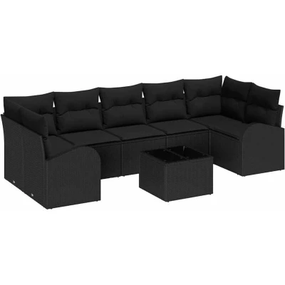 Image of vidaXL 8 Piece Garden Sofa Set with Cushions Black Poly Rattan