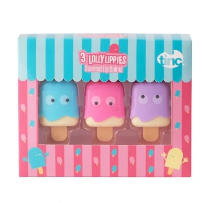 Image of Tinc Lolly Lip Balms for Kids Flavoured Ice Design Scents, Candy, Vanilla, Rose, Keeps Lips Moist, Perfect Party Bag Treat, 3 Flavours, Pink Liplolmu, 10.5 g, Count