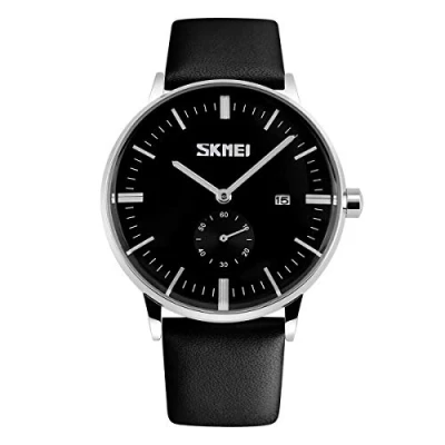 Image of SKMEI Mens Black Classic Watch Genuine Comfort Leather Strap Date Display SK9083