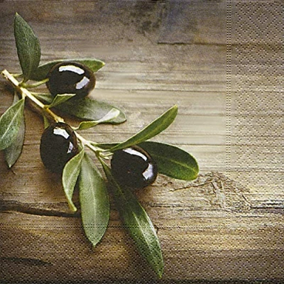 Image of 20 Napkins Olives on A Wood Olive Wood/33 x 33 cm Lunch