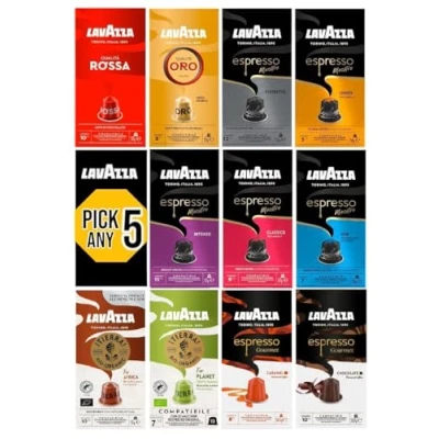 Image of Lavazza Nespresso Compatible Aluminium Coffee Capsules. Pick Any 5 Packs from Qualita Rossa, ORO, Espresso Maestro Lungo, Intenso, Classico, Ristretto, Dek. Etc (Total 50 Pods)