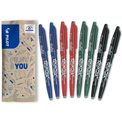 Image of PILOT FriXion Ball Erasable Rollerball Pen, Set of 8, Blue, Black, Red, Green Colour