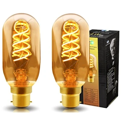 Image of Long Life Lamp Company 2 x Retro Vintage LED 4w Edison Style Spiral Filament Bulb Smoked Gold Glass T45 Teardrop B22 Bayonet