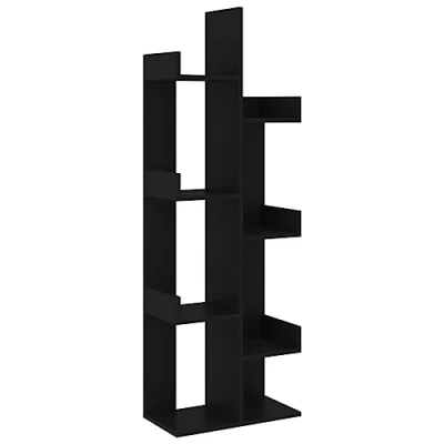 Image of vidaXL Book Cabinet Black Engineered Wood Organizer Modern Bookshelf 8 Compartments Compact Storage for Living Room/Bedroom/Office 48x25.5x140 cm