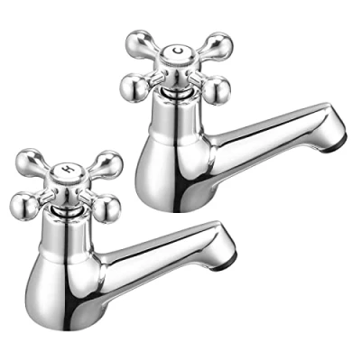 Image of Wasserrhythm Basin Taps Pair Bathroom Sink Mixers Victorian Traditional Chrome Brass Cross Lever Wash Tap