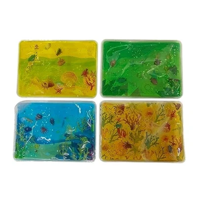 Image of Aquatic Water Pads Set of 4 Sensory Filled with Sea Life Creatures and Glitter Inside 29 x 21.5 1cm Interactive Tactile Play for Relaxation Visual Stimulation