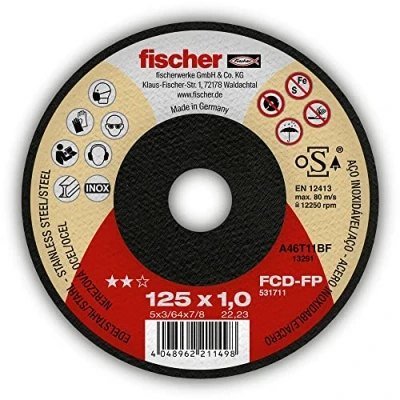 Image of fischer Set of 25 FP Flat Cutting Disc for Steel and Stainless 1.5/115mm Bore Diameter 22.23mm