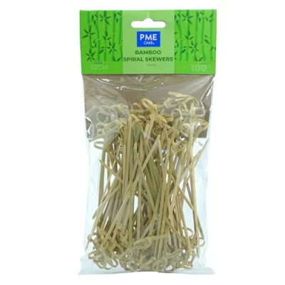 Image of PME LSK179 Bamboo Spiral Skewers 12cm, Pack of 100, Brown