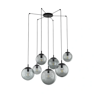 Image of TK Lighting Esme hanging light, glass, graphite transparent, 7 bulb, decentralised