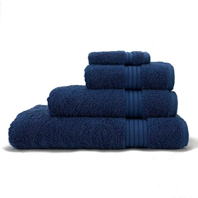 Image of Jasmin Elinor LUXURY SUPREME 600 GSM 100% EGYPTIAN COTTON SATIN STRIPE TOWELS (Hand Towel, Navy)