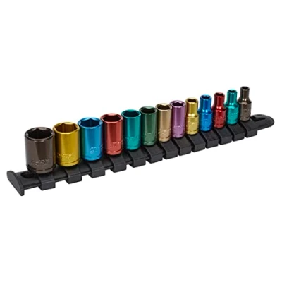 Image of Sealey Premier Multi Coloured Socket Set 13pc 1/4&quot;Sq Drive 6pt WallDrive® Metric