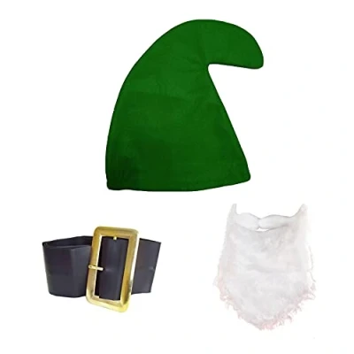 Image of jokeshop Seven Dwarf/Dwarves Smurf Set (Green Hat, Beard and Belt) Garden Gnome Fancy Dress Costume