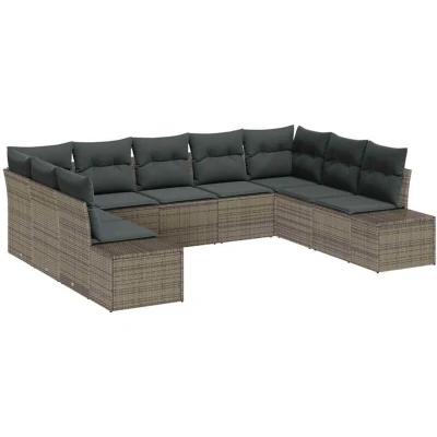 Image of vidaXL 9 Piece Garden Sofa Set with Cushions Grey Poly Rattan