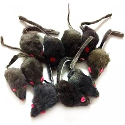 Image of emours 12 Piece Pack Rattle Furry Mice Cat Toy Realistic Fur Squeak Toys, Color Varies