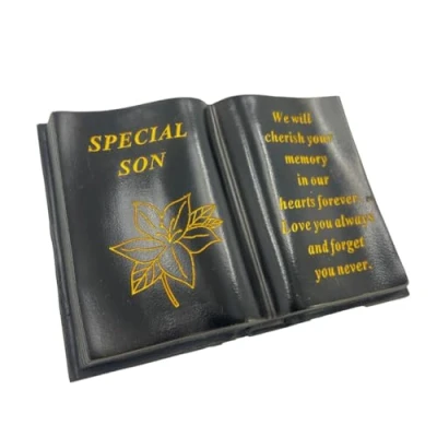 Image of Angraves Special Son Gold Lily Flower Graveside Black Book Memorial Ornament Plaque