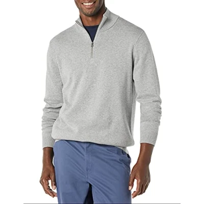 Image of Amazon Essentials Men&#039;s 100% Cotton Quarter Zip Jumper, Medium Grey Heather, XXL