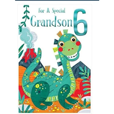 Image of Special Grandson 6th Age 6 Today Cute Dinosaur Happy Birthday Card Lovely Verse