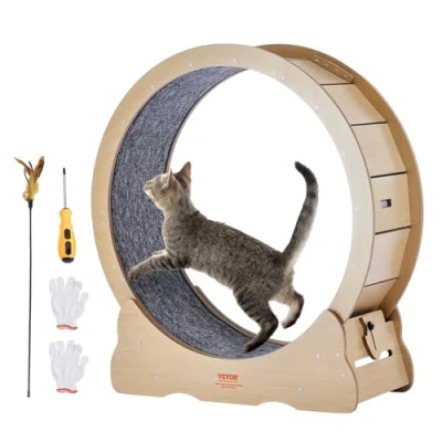 Image of VEVOR Cat Exercise Wheel, Large Treadmill Wheel for Indoor Cats, 35.8 inch Running with Detachable Carpet and Teaser Running/Walking/Training, Suitable Most Cats