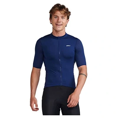 Image of 2XU Mens Aero Cycle Short Sleeve Jersey Medieval/White Reflective XS