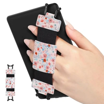 Image of MoKo Soft Hand Strap for 6 8&quot; Kindle eReaders Fire Tablet Kindle/Kobo/Voyaga/Lenovo/Sony E Book Tablet, Black High Elasticity Versatile Lightweight Finger Grip Holder, Spring Pink