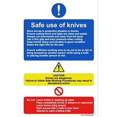Image of Hygiene Catering Safe Use of Knives Sign Self Adhesive Vinyl Sticker A4 200mm x 300mm The clearest Health and safety signs
