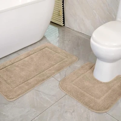 Image of SOANNY Camel Bath Mat Set of 2, High Density Soft Microfiber Non Slip Bathroom Mats with Water Absorbent, 53 X 86 CM Bathtub Rug &amp; 50 Toilet Pedestal Mat, Shower Rugs Machine Washable