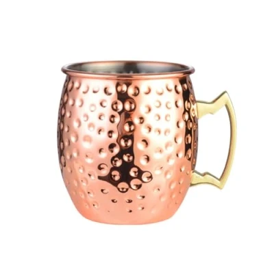 Image of Jlobnyiun Moscow Mule Copper Mule,Stainless Steel Cocktail Mugs,Hammered Design Mugs,Thermal Mug,Lightweight Container for Drink Lovers
