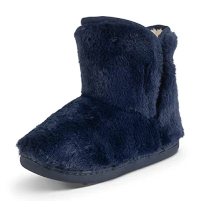 Image of Polar Womens Memory Foam Indoor Faux Fur Fleece Bootie Rubber Sole Comfort Outdoor Anti Slip Durable Slippers Navy AYC0866 EU38/UK5