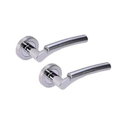 Image of HANDLEZONE® Raida Lever On Round Rose Door Handles, Internal Passage Latch 1 Set Dual Finish Polished/Satin Chrome