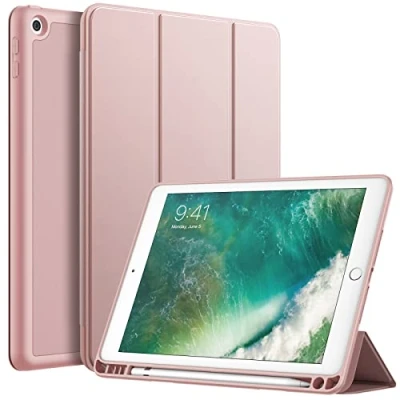 Image of JETech Case for iPad 9.7 Inch (6th/5th Generation, 2018/2017) with Pencil Holder, Slim Tablet Cover Soft TPU Back, Auto Wake/Sleep (Rose Gold)