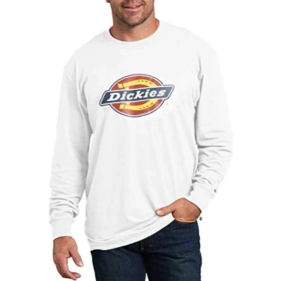 Image of Dickies Men&#039;s Long Sleeve Regular Fit Logo Tee T Shirt, White V1, Medium