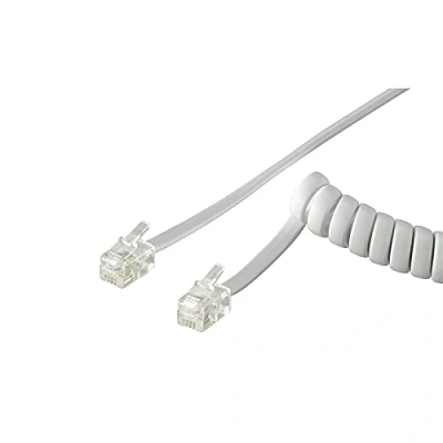 Image of goobay 50246 Telephone Handset Spiral Cable, Flat Cable with Rj10 Plug (4P4C) to (4P4C); White; 2 m