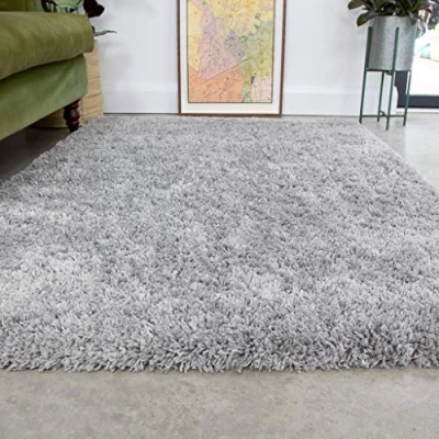 Image of Silver Thick Shaggy Rug Light Grey Modern Durable Super Soft Fluffy Shag Rugs Living Room Area Bedroom 120cm x 170cm