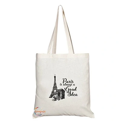 Image of Coralgraph Inc TB166 Paris Is Always A Good Idea Novelty Present Gift Printed Eco Friendly Stylish Long Handled Tote Shoulder Bag (Design 1)