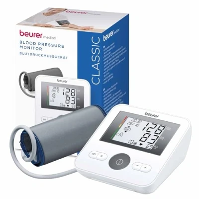 Image of Beurer BM27 Automatic Blood Pressure Monitor, Clinically Validated, Machine with Arrhythmia Detection &amp; Colour Coded Risk Indicator according to WHO standards, XL Upper Arm Cuff