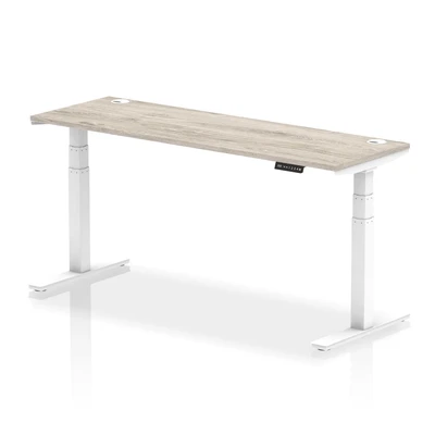 Image of Air 1800x600mm Height Adjustable Desk Grey Oak Cable Ports White Leg