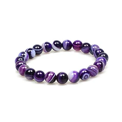 Image of MJDCB 8mm Natural Purple Stripe Agate Beads Bracelet Healing Crystals Bracelets