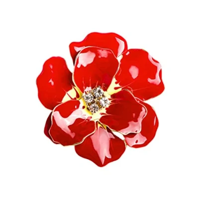 Image of Rose Brooch Rhinestone Pistil Luxury Red Flower with Diamond Corsage Maiden Wedding Pin Oil Drip Banquet Dinner Party Exquisite Jewelry